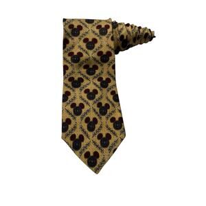 The Disney Store Yellow Mickey Mouse Pattern Vintage Silk Novelty Necktie